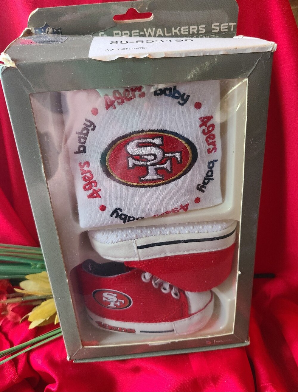 0-6 Months , NB San Francisco 49ers Baby Booties & Cap Set - Red & White 0-6mths